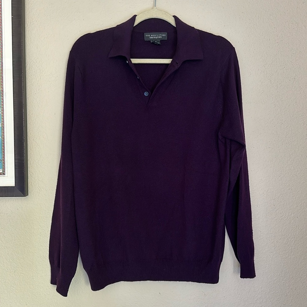 Bloomingdale’s The Men’s Store Purple Cashmere Sweater with Button Collar